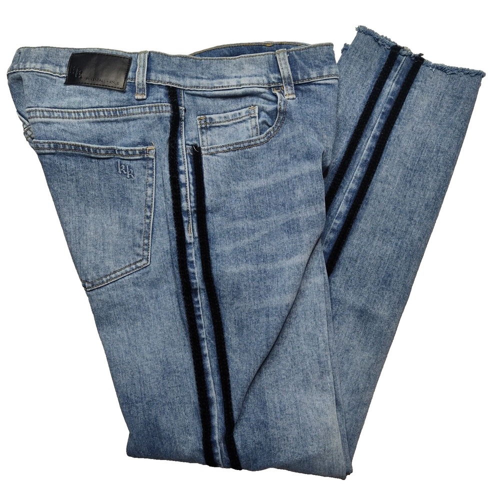 Kendall + Kyle The Icon Women Size 28X27 Tuxedo Stripe‎ Frayed Hem Blue Jeans